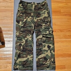 Green and Brown Cargo Pants with Camouflage Design